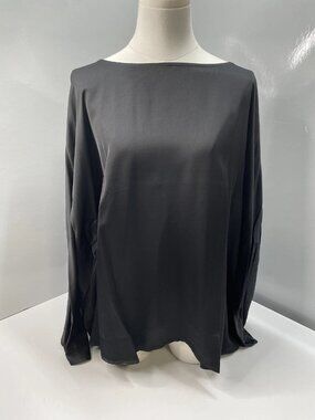 Jaki Womens Satin Top Black Size L Aurelie Round Neck Mid Weight Long Sleeve